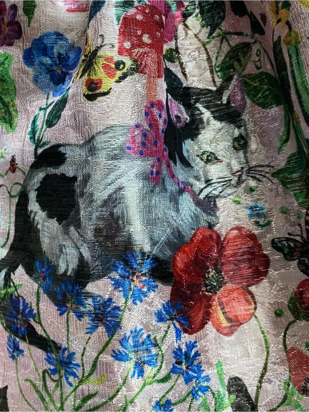 Nathalie Lété x H&M Jacquard Weave Metallic Shimmer Dress Girls 5/6 Cats Rabbits